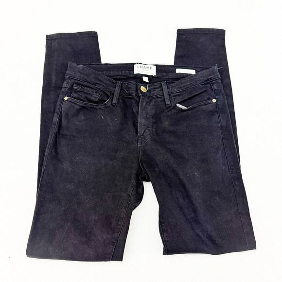 Frame Le Skinny de Jeanne Black Denim Jeans Gold Button SIze 27 - Picture 4 of 9